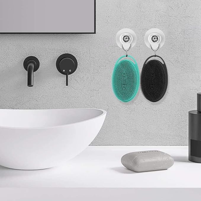 Soft Silicone Body Scrubber 2 PCS Silicone Body Shower, Silicone Loofah 2 in 1 Bath and Shampoo Brush, Body Scrubber Shower Cleaning Exfoliating Use for Sensitive Skin, Lather Well(Black and Green)