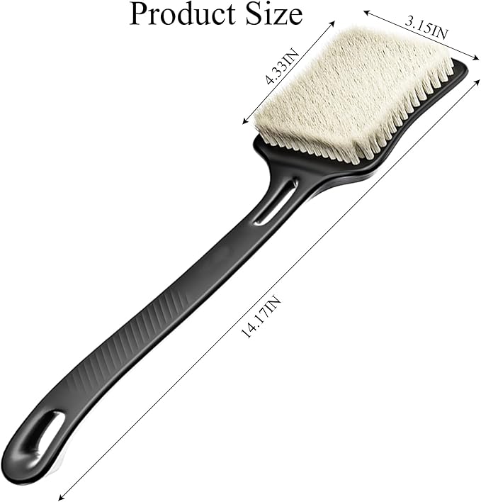 Shower Brush - Upgraded Large Brush Head 3" Wide and 4.33" Bath Brushes with Soft Curved Long Handle Body Back Scrubber Body Brush Suitable for Wet or Dry, Women and Men
