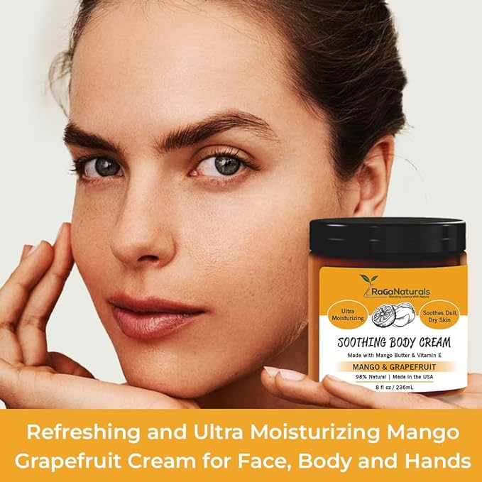 RaGaNaturals Mango Butter Hand & Body Cream for Dry Skin - All Natural, Tropical, Smell Good Moisturizer with Vitamin E and Avocado Oil - Non-Greasy, Vegan, Cruelty-Free Lotion for Women, Men - 8 Oz