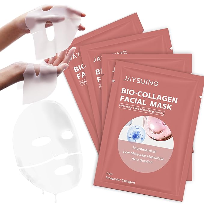 Deep Collagen Lifting Mask Overnight Bio-Collagen Jelly Gel Mask, Hydration Bio Overnight Hydrogel Face mask Sheet, for Glass Glow Skin, Firming, Moisturizing and Evens Skin Tone, 4PCS