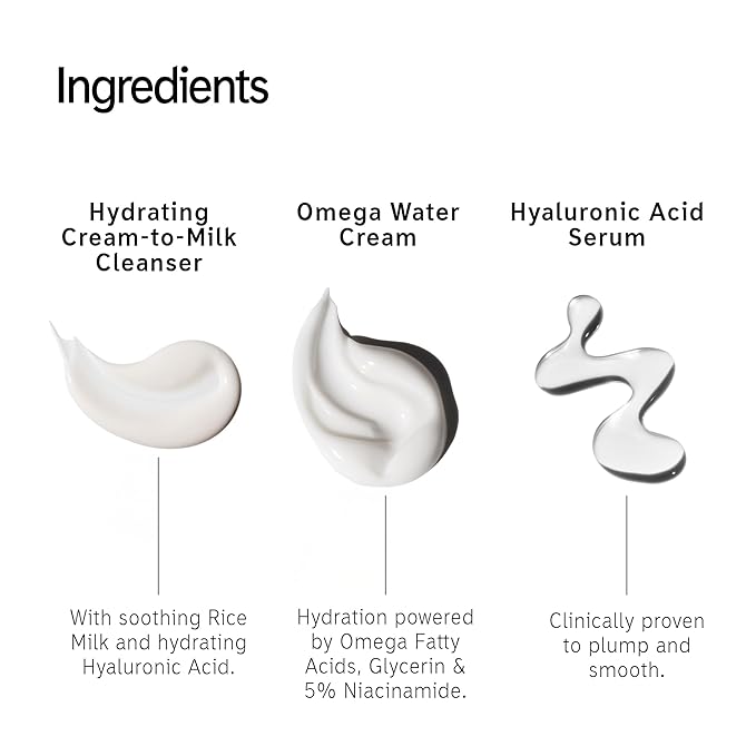 The INKEY List Glow Hard or Go Home Gift Set, Includes 2 Cleansing Pads, Hydrating Cream-to-Milk Cleanser + Hyaluronic Acid Serum + Omega Water Cream, Skincare Trio for Glowing Skin, Perfect Gift