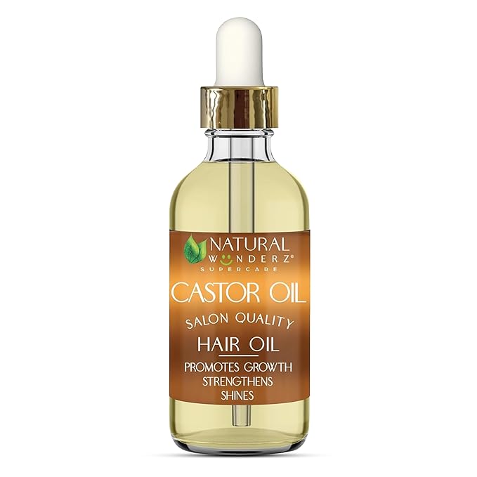 Natural Wunderz Castor Hair Oil, Supports Hair Growth, Thickening Serum and Moisturizing Scalp Treatment for Dry and Damaged Hair, Sulfate Free and Vegan Friendly, 4 Fl Oz