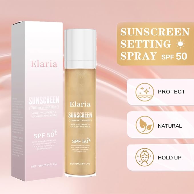 Earia Setting Spray for Face & Body - Sheer Sunscreen Mist SPF 50, Makeup-Friendly Setting Mist with Hydrating Glow & Non-Greasy for Radiant (1)