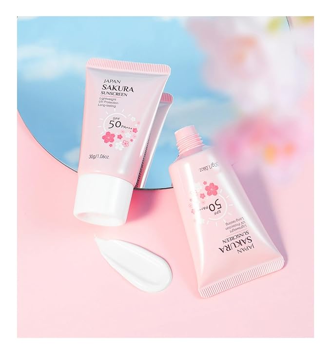 Hydrating Sunscreen SPF 50 – 2Packs Lightweight Hydrating JAPANESE SAKURA Face & Body Sunscreen, Moisturizing Isolation Cream Non-Greasy, Fast-Absorbing, No White Cast