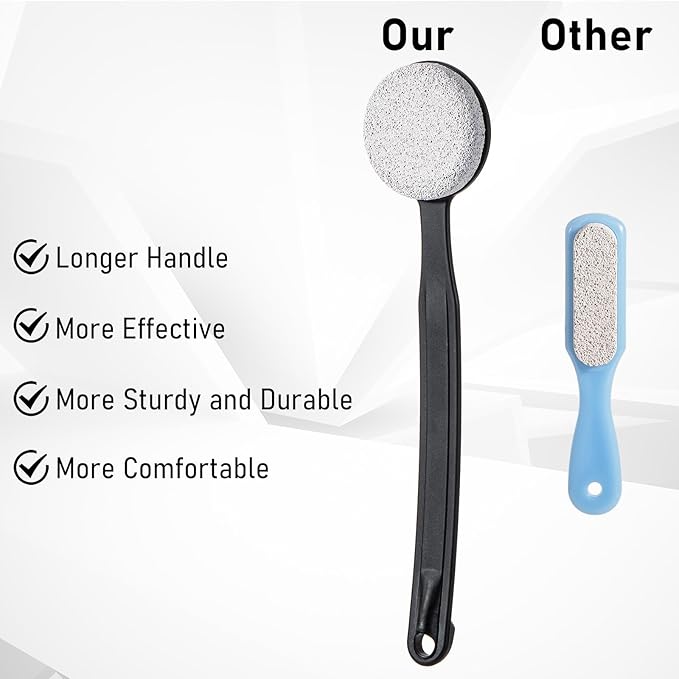 Pumice Stone for Feet with Long Handle 13.7", Hard Skin Callus Remover, Scrubber and Exfoliator for Dead Dry Skin, Softer & Smoother Feet, Pedicure Tool (Curved) Black