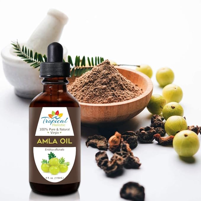 Tropical Holistic Amla Oil - 100% Pure, Unrefined Indian Gooseberry Oil, Non-GMO Organic Amla Hair Oil, 4 oz - Promotes Healthy Beard, Scalp, Hair Growth, Aids in Split Ends and Grey Hair
