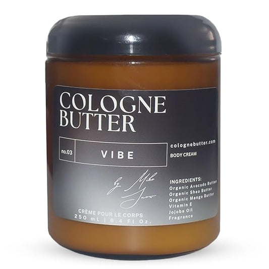 8.4 Fl. oz VIBE | Nourishing Scented Body Butter for Men & Women | Hydrating & Lasting Fragrance with Sea Breeze, Mandarin Orange, Oakmoss & Patchouli | Amber Glass Jar