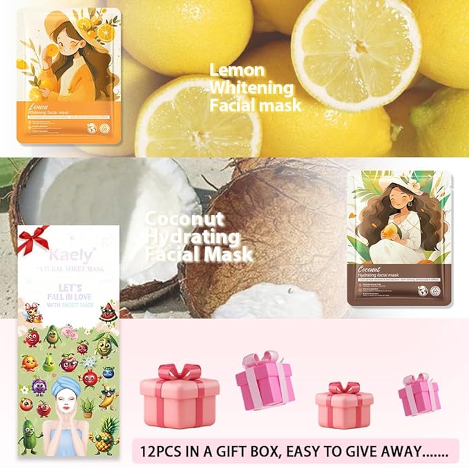 Girl Character Sheet Masks,Spa Party Facial Mask Skincare Set, Sheet Masks Skin Care, Moisturize Brighten Soothe for All Skin Types, Christmas Birthday Gifts for Women Men Girls, (12Pcs-SET2)