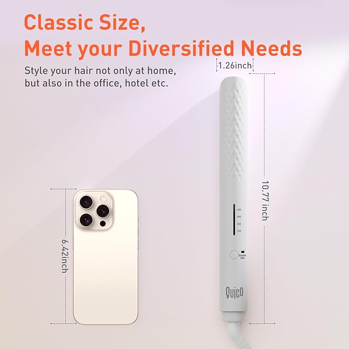 Quico Hair Straightener, 110-240V Global Travel Hair Straighteners for Women, 15s Fast Heating, Professional Negative Ion Flat Iron, Temp Memory, 320℉-450℉, Auto-Off, with Glove and Clips, Gift, White