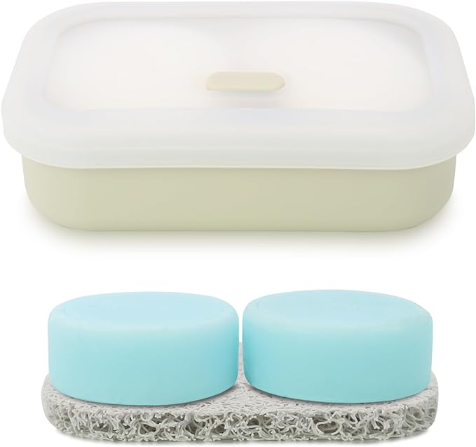 Leak Proof Travel Soap Case,Solid Shampoo Bar Holder, Silicone Soap Container with Draining Layer, Portable Bar Soap Holder for Bathroom, Camping, Gym, Easy to Clean (Off-White, Large)