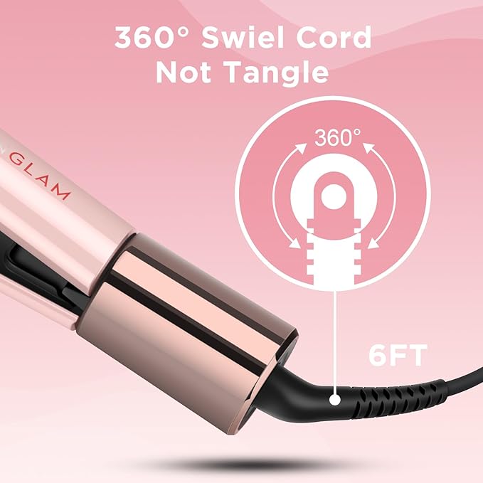 IG INGLAM Titanium Flat Iron Hair Straightener, Infrared Curling Iron 1 Inch, Negative Ionic Dual Voltage Straightener 11 Adjust Temp 250°F to 450°F, Shiny Hair 110-240V, Gift, Pink