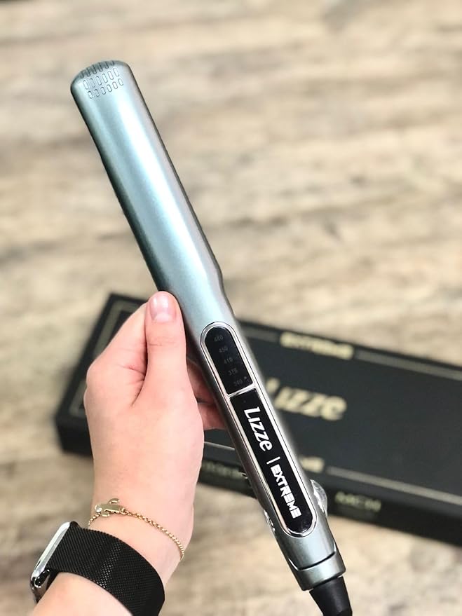 Professional Flat Iron Hair Straightener-Dual Voltage Volumizing Nano Technology-Titanium Hair Iron Straightens Dry Frizzy thick Hair Curls-Sleek Salon Hair Styling Tool-Lizze Extreme 1.25" Iron
