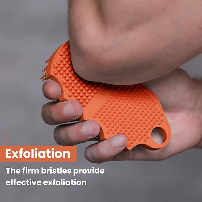 Silicone Body Scrubber Silver-Infused Dual-Sided 3-in-1 for Shower, Body Cleaning+Massage+Exfoliator Body Brush Buffer for Men and Women, Silicone Loofah, Non-Slip Handle (Orange)