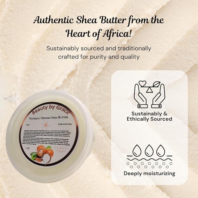 Shea Butter 100% Pure & Natural – Refined Ivory from Ghana, 1 LB – Deep Moisturizing for Skin, Hair, Body Butters, Lotions & DIY Skincare