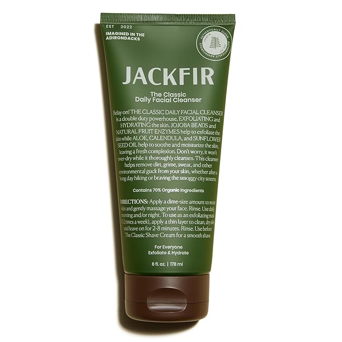 Jackfir The Classic Daily Facial Cleanser, Natural Face Wash for Men, Exfoliate and Hydrate - Jojoba Beads and Fruit Enyzmes, EWG Verified, Organic Ingredients, For All Skin Types, 6 Fl Oz
