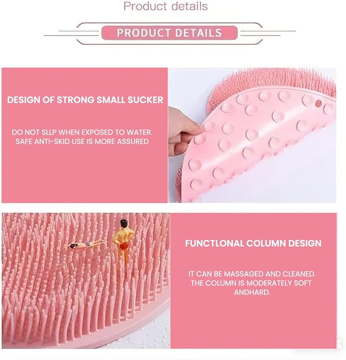 Shower Foot & Back Scrubber, Massage Pad with Suction Cups & Pumice Stone, Multi-Surface Silicone Bath Mat for Exfoliating and Massaging in Shower or Bathtub, 9.8x11.8 Inch (Yellow)