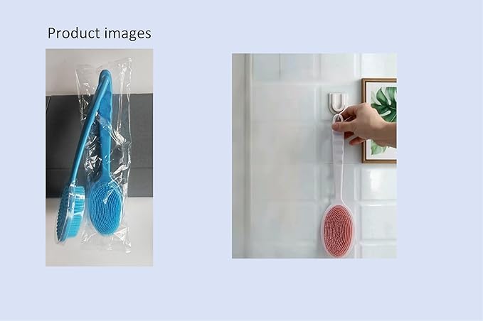 14.5inch Silicone Back Scrubber for Shower 2pcs（Blue）,Exfoliating Shower Brush,Double Sided for Exfoliating and Massage，Long Handle Back Scrubber for Men and Women. Includes 2 Hooks (Include Hook)