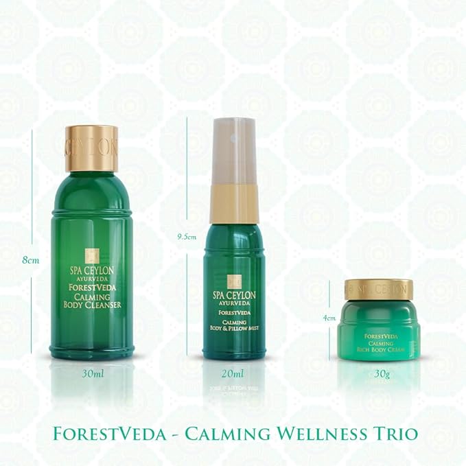 Spa Ceylon ForestVeda Calming Wellness Trio, Pampering Kit with Natural Ingredients, Ayurvedic Gift Set with Shower Gel, Body Cream & Pillow Mist, Christmas Gifts (Peppermint)