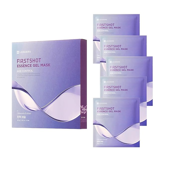 LEADERS FirstShot Essence Gel Mask Age Control - Anti-Aging, Hydrating & Regenerating Hydrogel Mask to Rejuvenate & Revitalize Skin | Age Control with Silkworm Extract for Youthful Skin - 5 Pack