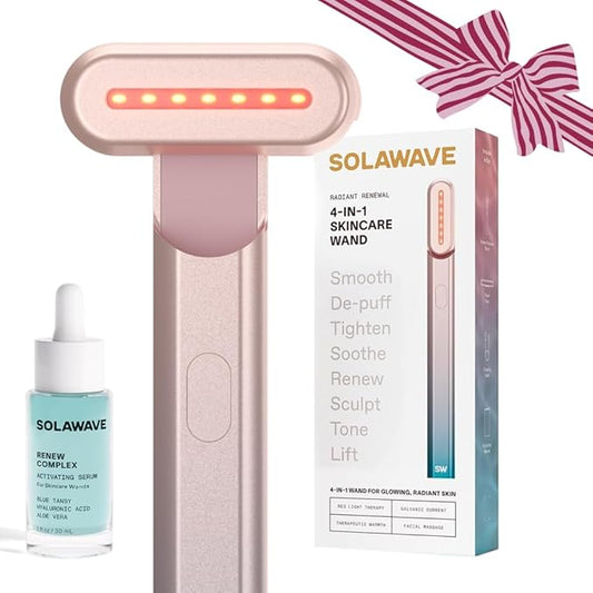Solawave 4-in-1 Radiant Renewal Red Light Therapy Wand & Renew Complex Activation Serum | Beauty Device for Face & Neck | Serum Boosts Anti-Aging Effects, Reduces Wrinkles, Dark Circles & Puffiness