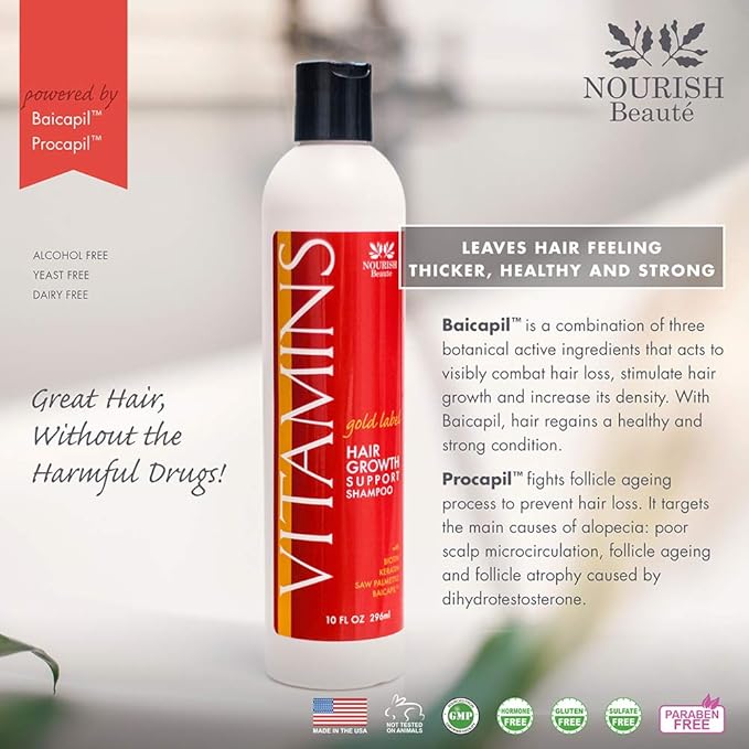 Nourish Beaute Vitamins Premium Shampoo and Conditioner Set for Hair Loss that Promotes Hair Regrowth For Men and Women, 2 Pack, 10 Ounces Each