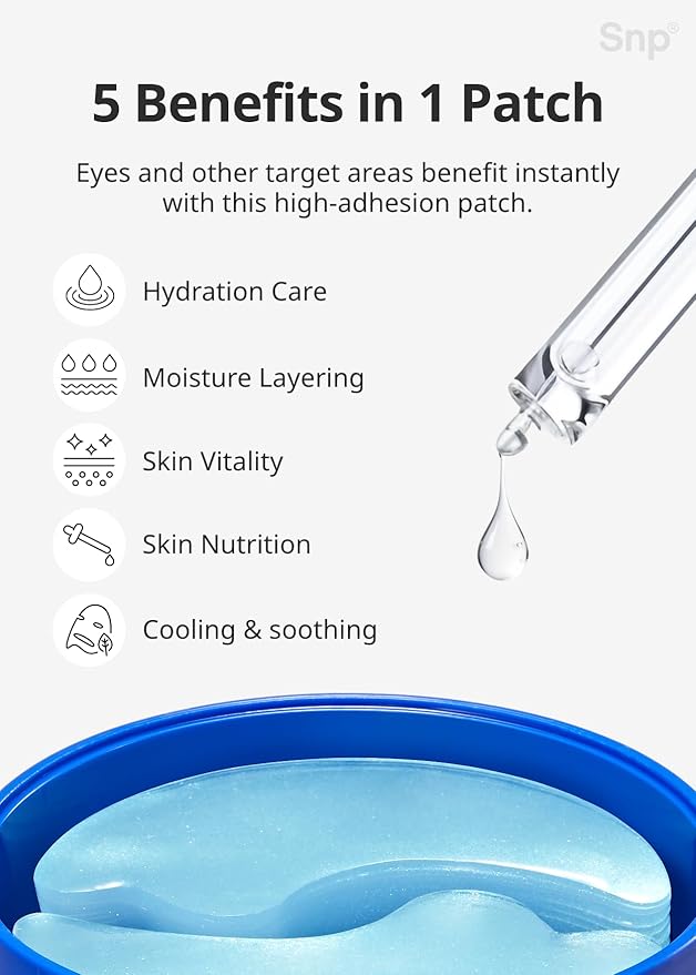 Snp 12,000ppm Bird's Nest + Hyaluronic Acid Eye Patch | Hydrating and Cooling for All Skin Types | Maximum Hydration Eye Patches | Korean Skincare Eye Mask | 60 Patches