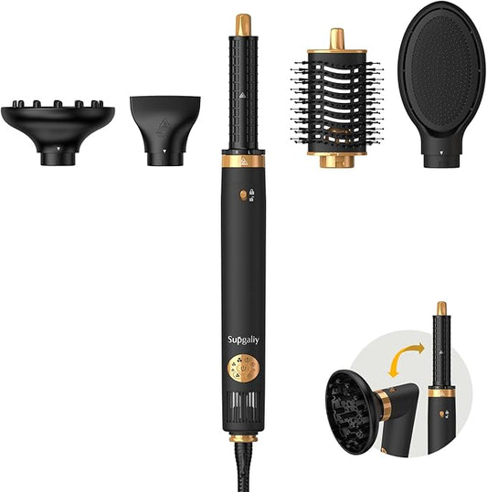 Air Styler 5 in 1, Hair Dryer Brush & Multi-Styler with 110,000 RPM High-Speed Powerful Motor, Auto-Wrap Curler, Cushion Massager, Oval Brush, Diffuser, Nozzle Attachment