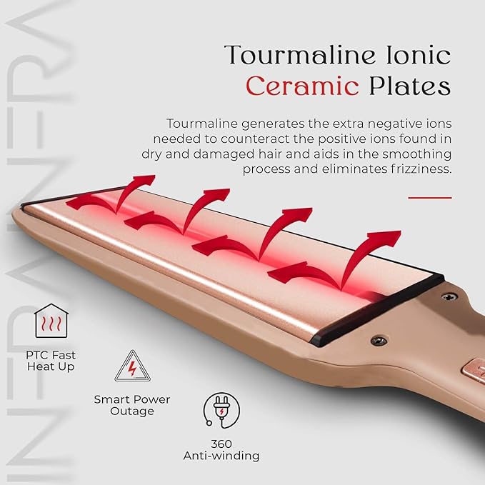 INFRA Ionic Ceramic Plates Flat Iron - 2 inch Infrared Quick Heat Up Hair Straightener - Best for All Hair Types - Professional 2 in 1 Straightener for Straight, Wavy, and Curly Hairs - Velvet