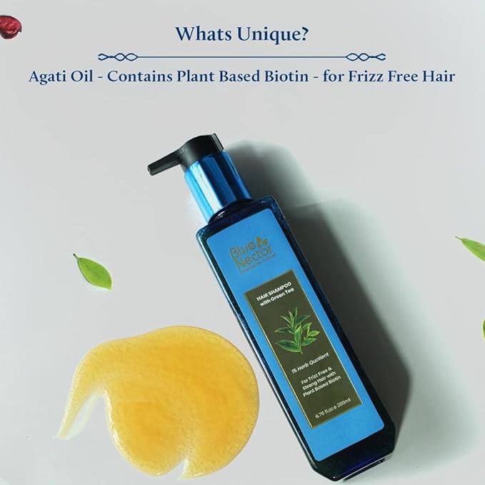 Blue Nectar Anti Frizz Hair Shampoo for Dry & Frizzy Hair | Natural Biotin Shampoo for Women & Men (15 herbs, 6.76 Fl oz)