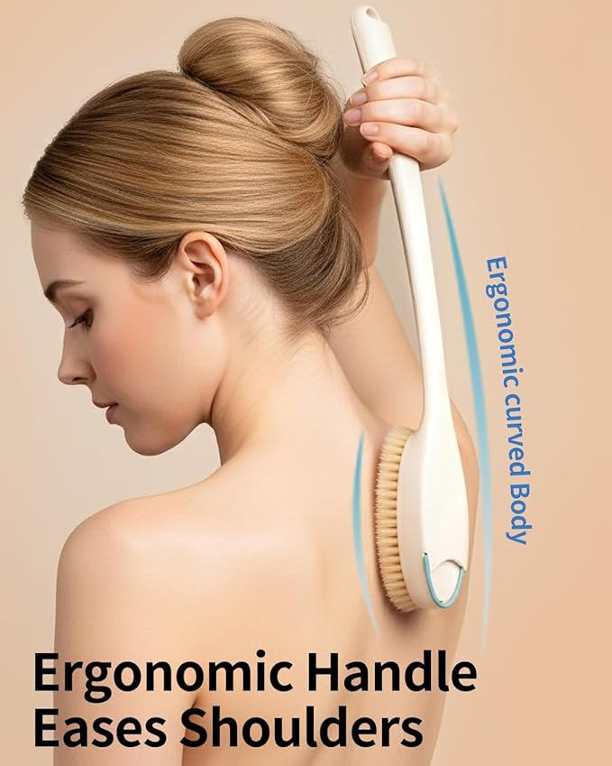 BUBBLEDANCE® Back Scrubber for Shower, Shower Brush with Extendable Long Handle (17.5-31.9 Inch), Anti-Slip Body Exfoliator for Bath, Dry Brush and Massage