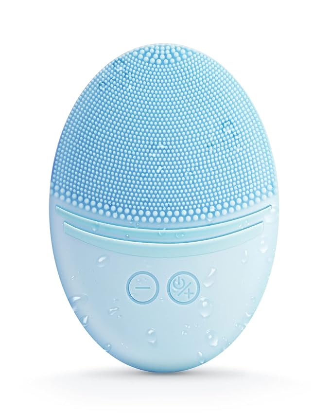 EZBASICS Facial Cleansing Brush, Waterproof Sonic Vibrating Face Brush for Deep Cleansing, Gentle Exfoliating and Massaging, Inductive charging (Blue)