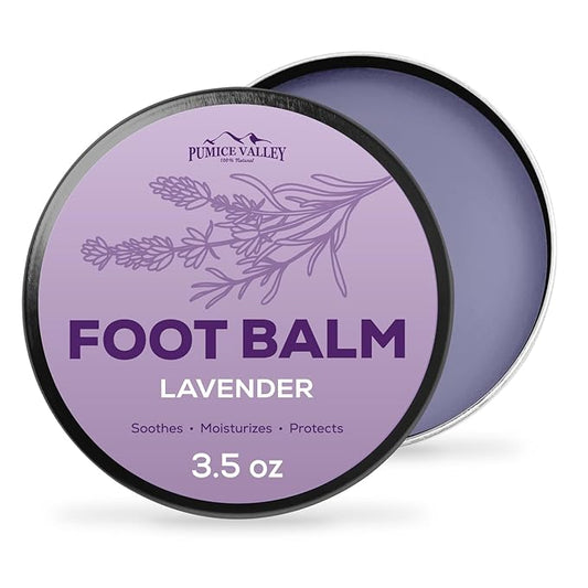 Pumice Valley Foot Balm Cream for Dry Cracked Heels and Feet - Natural Foot Moisturizer Balm for Calluses and Dry Feet Treatment - Lavender Foot Lotion 3.5 Oz