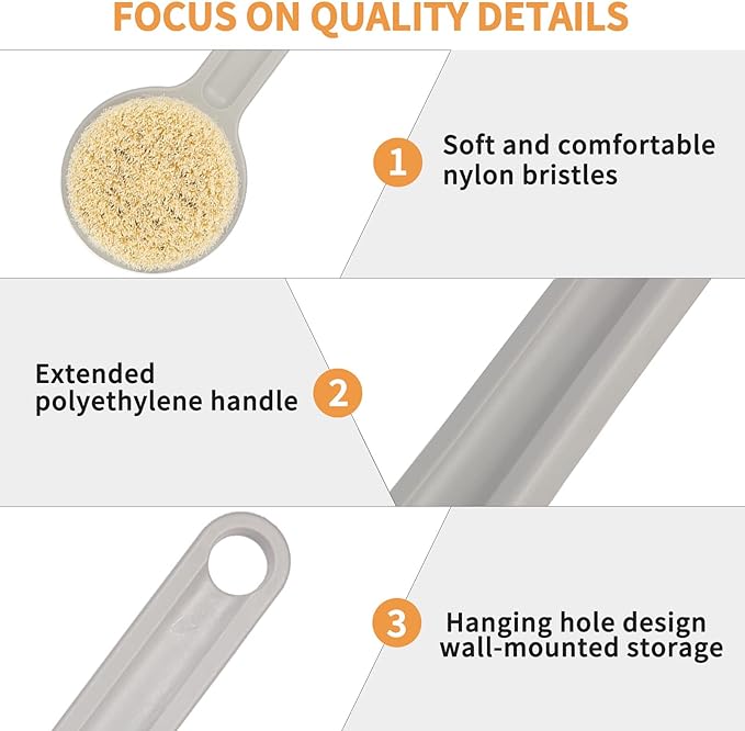 Shower Brush with Soft Bristles, Long Handled Back Bcrubber for Shower,Body Exfoliator for Bath or Dry Brushing, for Men Women Elderly