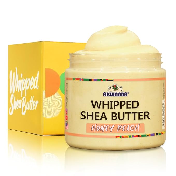AKWAABA Whipped Shea Butter (Honey Peach) - Nourishes, Moisturizes & Soothes | Pure Shea Butter | No Dyes & Parabens | 12 oz / 340 g
