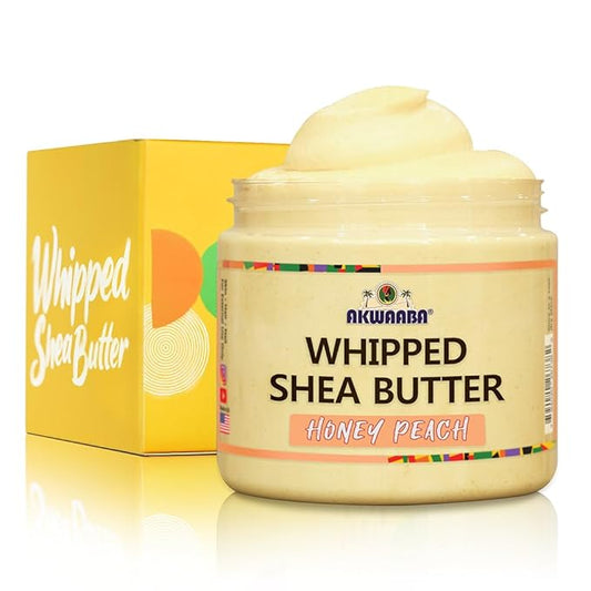 AKWAABA Whipped Shea Butter (Honey Peach) - Nourishes, Moisturizes & Soothes | Pure Shea Butter | No Dyes & Parabens | 12 oz / 340 g