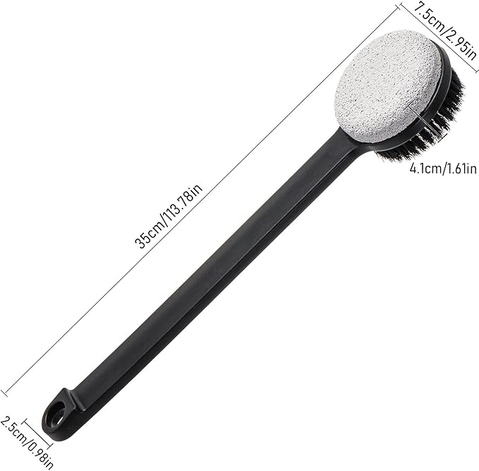 Pumice Stone for Feet and Shower Brush with Long Handle 14", Hard Skin Callus Remover, 2 in 1 Foot Scrubber Brush, Back Scrubber Body Brush for Shower Deep Cleansing and Exfoliating (Straight)