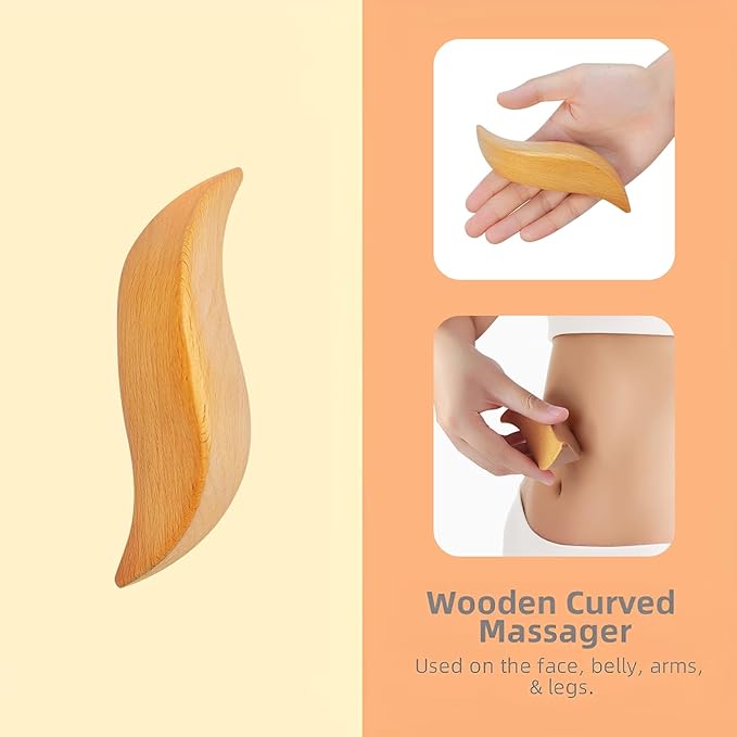 Dry Brushing Set - Natural Boar Bristle Body & Face Brush +Dry Skin Exfoliating Scrubber +Wood Therapy Massage Tool for Gua Sha Anti-Cellulite (4 Pack)