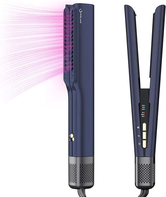 IG INGLAM Air Straight, Style from Wet Hair, 200M Ionic Hair Dryer Straightener for Medium Long Length(14”-30”), Straightener and Dryer 2 in 1, Fast Drying and Straightening in One Step, Dark Blue