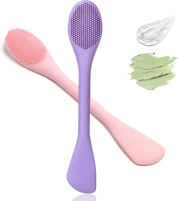 Silicone Facial Mask Applicator Face Masks Skincare Brush Facial Scrubber Double-Head Lotion Spatula Scoop for Makeup,Foundation,Cream,Lotion,Moisturizer,Gel,Peel,Mud Masks (Pink+Purple)