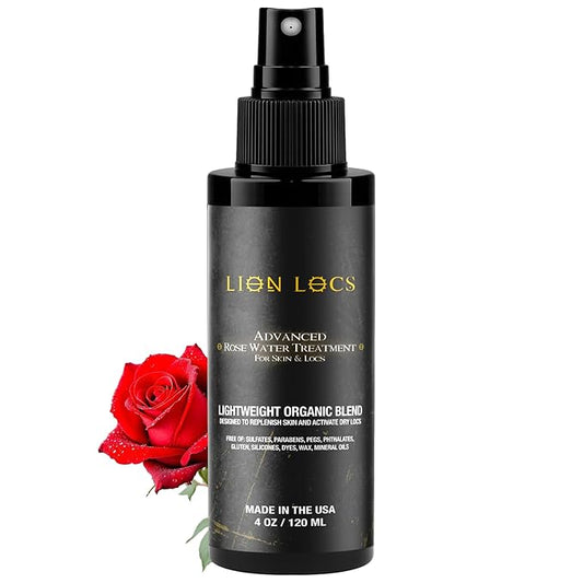 Lion Locs Rosewater Spray for Dreads and Locs - Organic Vegan Conditioner with Aloe, Oils, Vitamins, and Glycerin