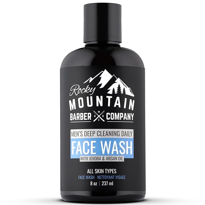 Rocky Mountain Barber Company Men's Daily Face Wash - With Jojoba Oil, Argan Oil, Chamomile Floral Water and Aloe Vera – Unscented - 8 oz