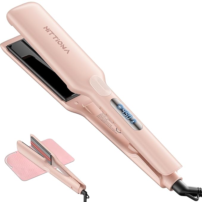 Flat Iron Hair Straightener – 1.75” Ceramic Infrared Ionic Flat Iron with 5s Fast Heat-Up, Vibration Technology, LCD Temp Control, Dual Voltage, Anti-Frizz Styling for All Hair Types