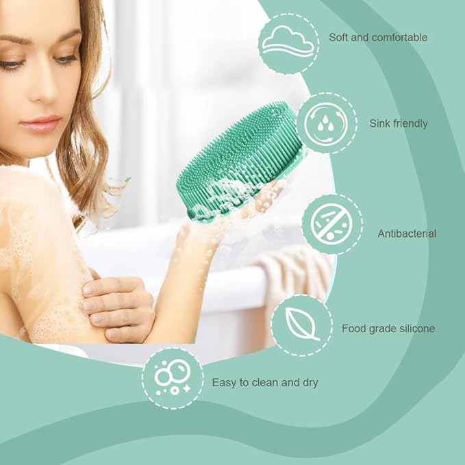 Soft Silicone Body Scrubber 3 PCS Silicone Body Shower, Silicone Loofah 2 in 4 Bath and Shampoo Brush, Body Scrubber Shower Cleaning Exfoliating Use for Sensitive Skin, Lather Well, Blue,Green,Purple
