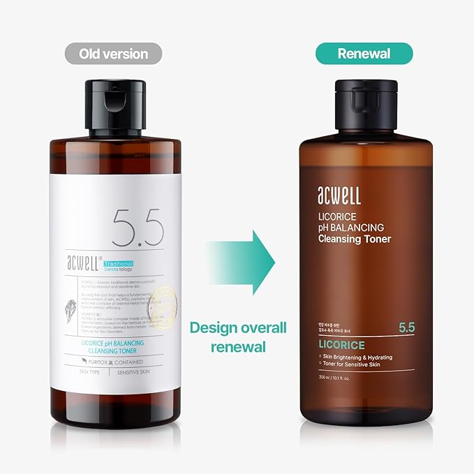 ACWELL Licorice pH Balancing Cleansing Toner 10.14 fl.oz. - PH5.5 Hydrating Makeup Cleansing Astringent - Skin Clearing, Reduce Pigmentation, Acne and Dark Spots