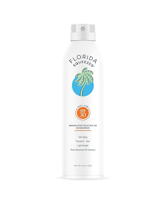 Florida Squeezed SPF 30 Sunscreen Water Resistant Spray|6oz|Vegan and Hawaii 104 Reef Act Compliant (Octinoxate & Oxybenzone Free) Broad Spectrum Moisturizing Sunscreen. Paraben & Phthalate Free.