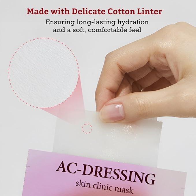 LEADERS AC-Dressing Skin Clinic Mask – Soothing and Calming Sheet Mask for Sensitive, Acne-Prone Skin – Helps Reduce Redness & Irritation, Hydrates, and Balances Skin, Sebum Care Mask – 10 Sheets