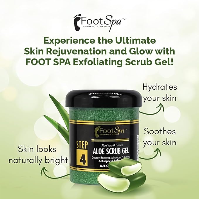 FOOT SPA - Exfoliating Scrub Gel, 16 Oz - Manicure, Pedicure and Body Exfoliator Infused with Aloe Vera and Salicylic Acid - Glow, Polish, Smooth and Moisture Skin - Body, Hand and Foot