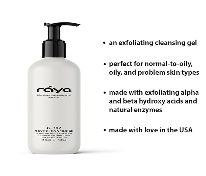 Raya Active Facial Cleansing Gel (G-107) – Purifying and Hydrating Makeup Remover, Gentle Gel Cleanser for Oily, Sensitive, and Combination Skin, Deep Cleansing Formula for Balanced Skin
