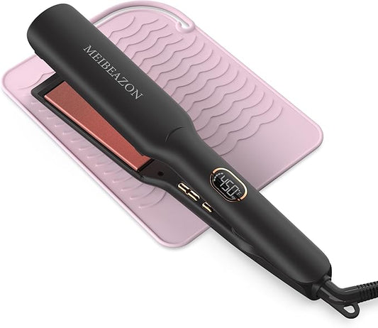 Flat Iron Hair Straightener – 1.7”Wide Ceramic Plate with Negative Ionic Technology, Digital Temp Control & Dual Voltage for Curly/Thick/Coily Hair