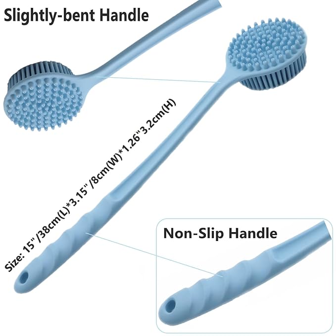 Silicone Body Scrubber, Long Handle Back Scrubber for Shower Brush,Exfoliating Body Scrubber, Shower Scrubber for Body Brush, Soft Silicone Bath Brush for Men,Women&Kids,with a Free Hook
